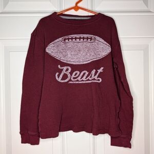 Old Navy Shirt Waffle Knit Long Sleeve Burgundy Football Beast Size Boys Medium